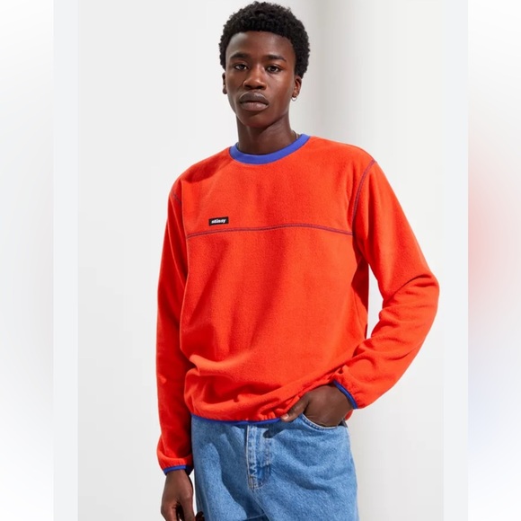 Stüssy Vibrant Orange/Red Fleece Crewneck Pullover Small Excellent Condition - Picture 1 of 11